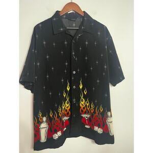 VINTAGE Y2K 1990s MT:2 STARS FLAMED COCKTAILS DICE BUTTON UP SHIRT Mens XL